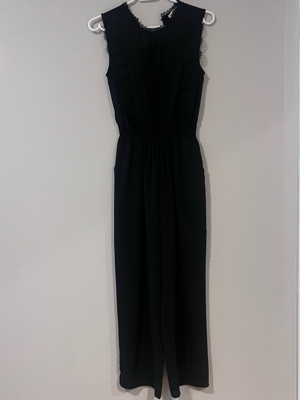 Monteau Black Long Sleeve Lace-Trim Jumpsuit